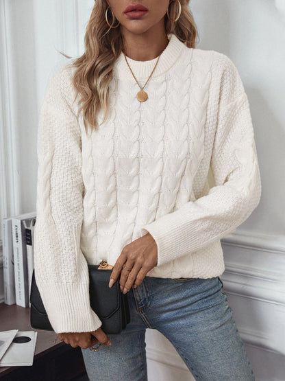 Women's Round Neck Solid Color Twist Casual Loose Sweater