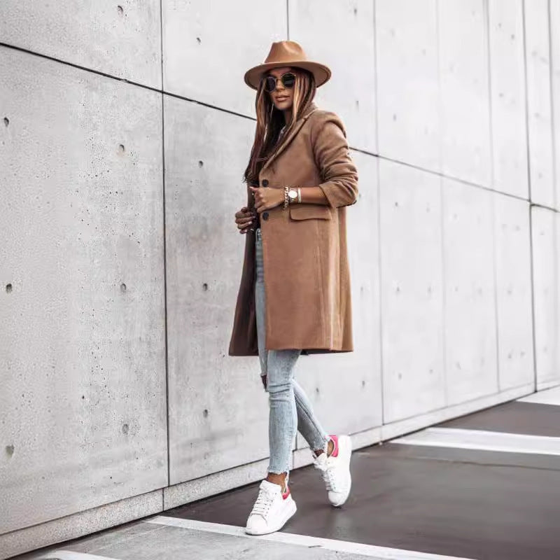 Women’s Simple Button Woolen Coat
