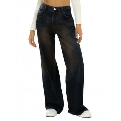 Amazon European And American Foreign Trade Washed Distressed High Waist Vintage Cat Whisker Loose Straight Jeans For Women