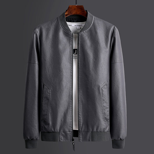 Men's Stand-up Collar Leather Jacket