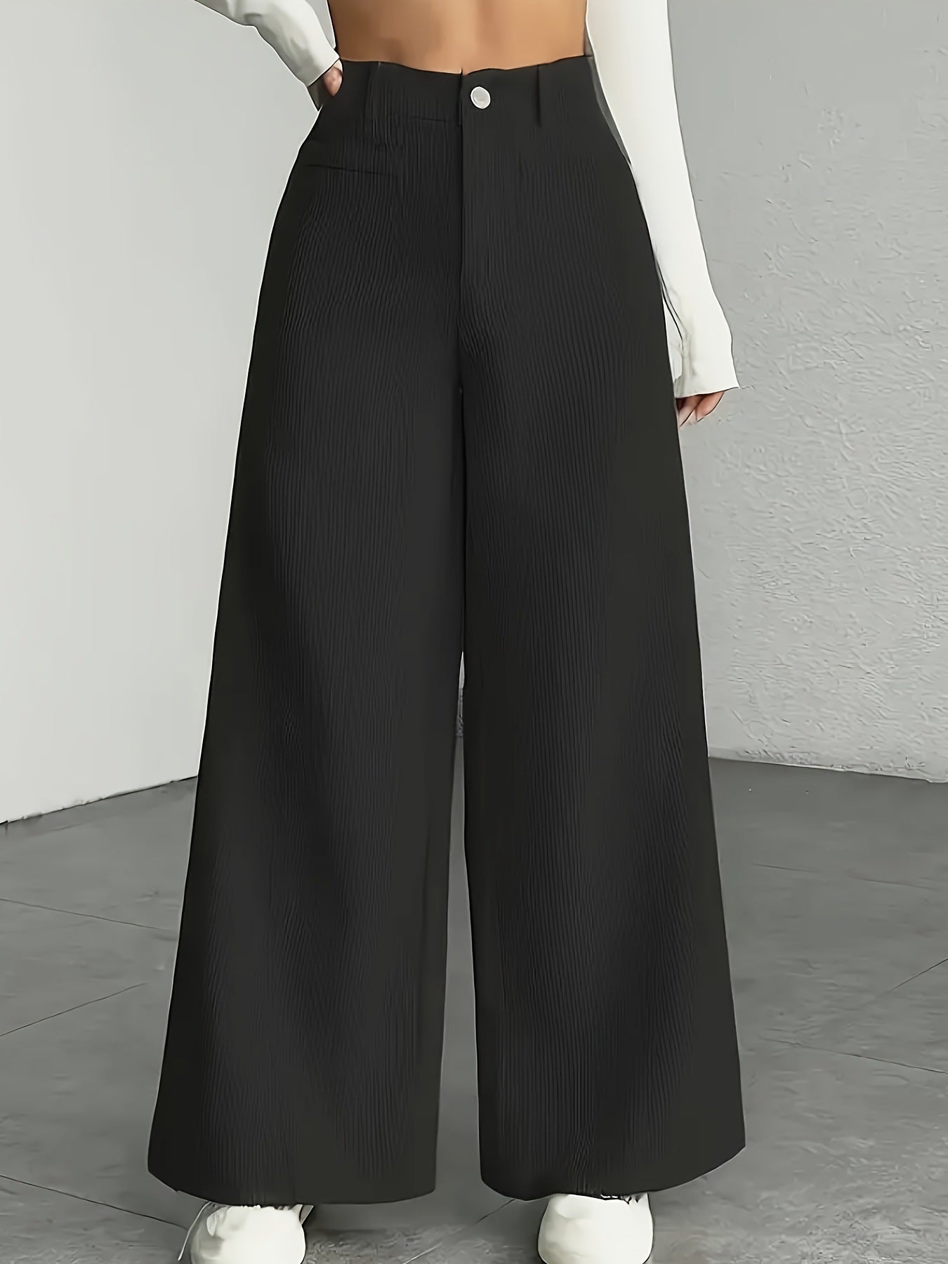 High-Waist Wide-Leg Vertical-Stripe Pants