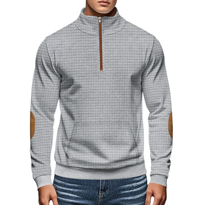Plaid Half-Zip Stand Collar Jacket