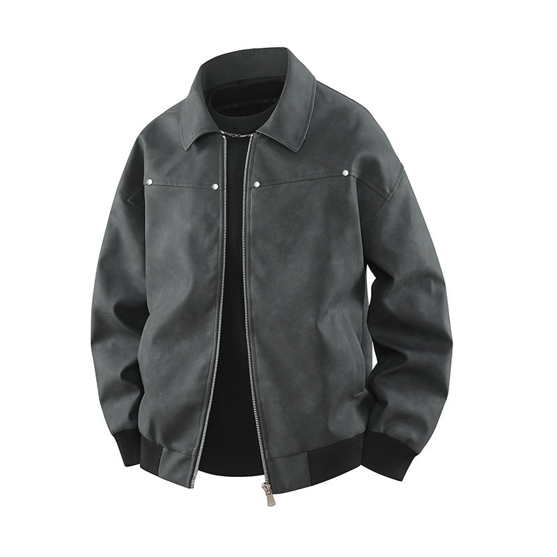 Retro Brown Lapel Leather Coat