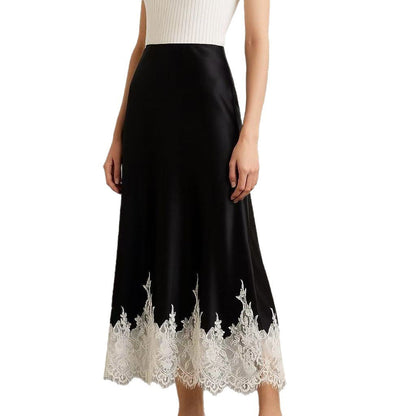 Satin High-grade Lace Stitching Hip Fishtail Skirt