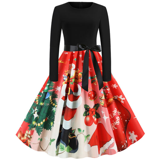 Christmas Autumn And Winter Elegant Retro Casual A- Line Large Hem Dress