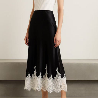 Satin High-grade Lace Stitching Hip Fishtail Skirt