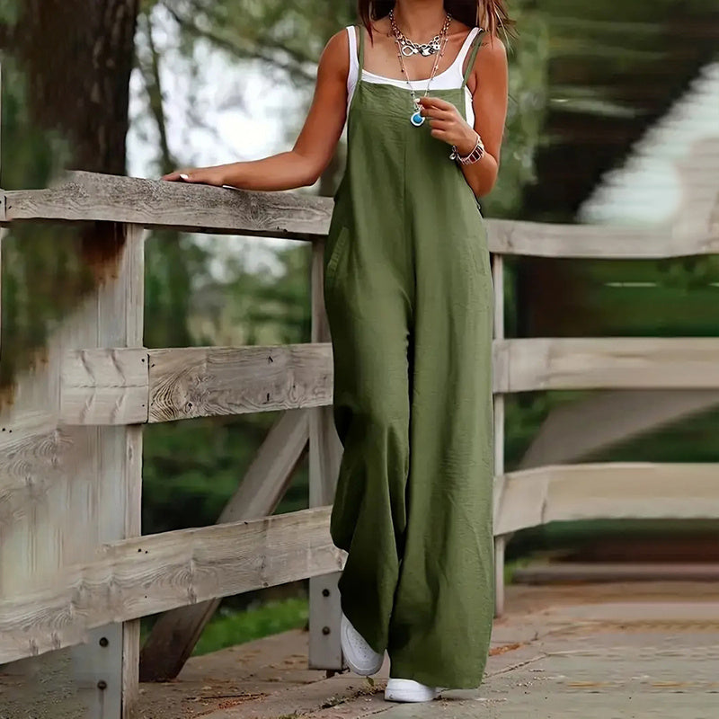 Solid Color Sleeveless Casual Jumpsuit