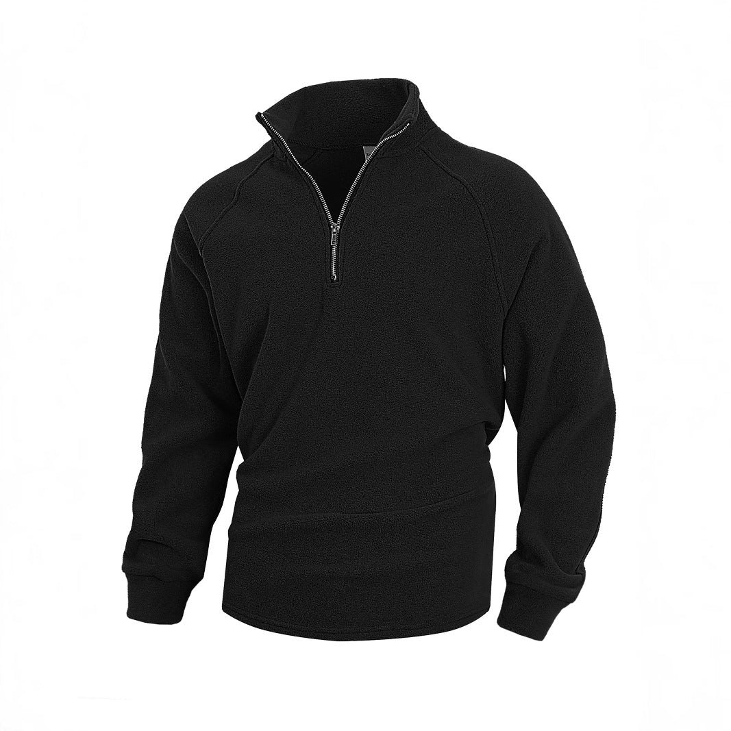 Slim-Fit Stand Collar Coral Fleece Pullover