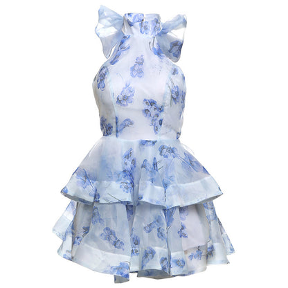 Women's Fashion Printed Short Skirt Backless Halter