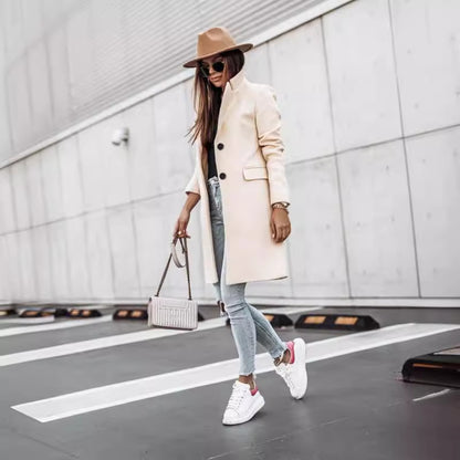 Women’s Simple Button Woolen Coat