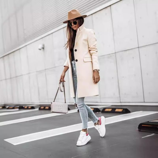 Women’s Simple Button Woolen Coat