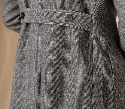 Wool Herringbone Italian Double-row Trench Coat