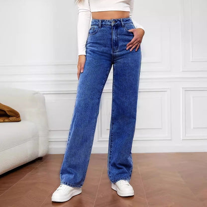 European And American Cross-border Amazon Hot-selling Stretch Washed Denim Fashion Straight Trousers Jeans Women's Pants