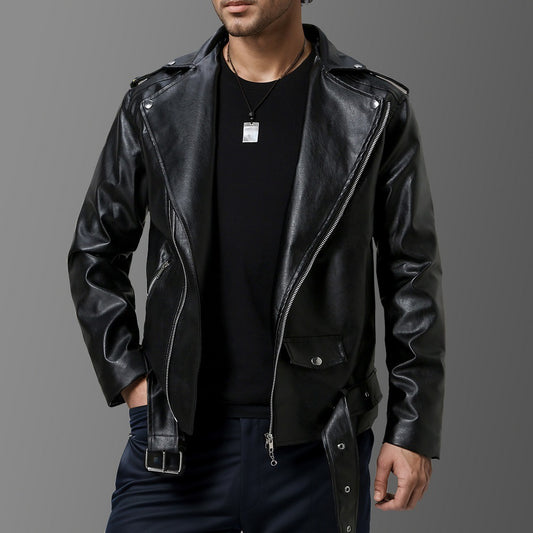 Slim Fit Lapel Leather Jacket