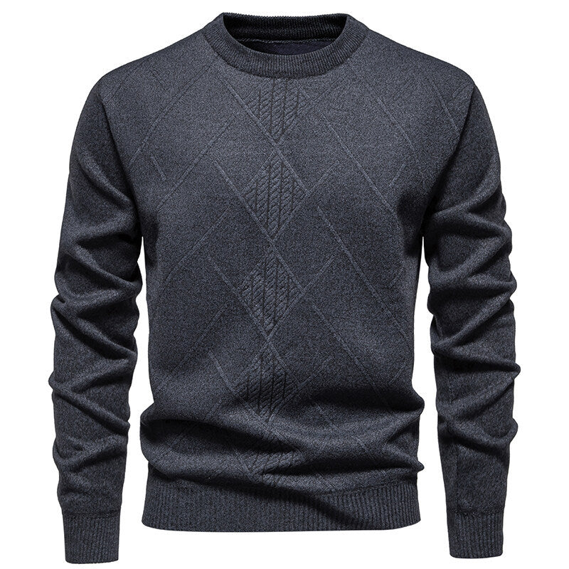 Fleece-lined Thick Round Neck Knitted Sweatshirt