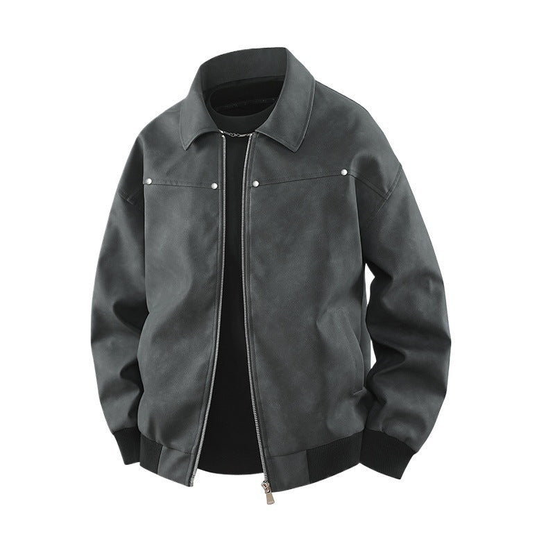 Retro Brown Lapel Leather Coat