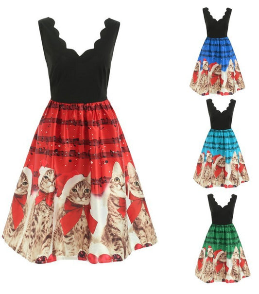 Music Print Sleeveless Women's Dress