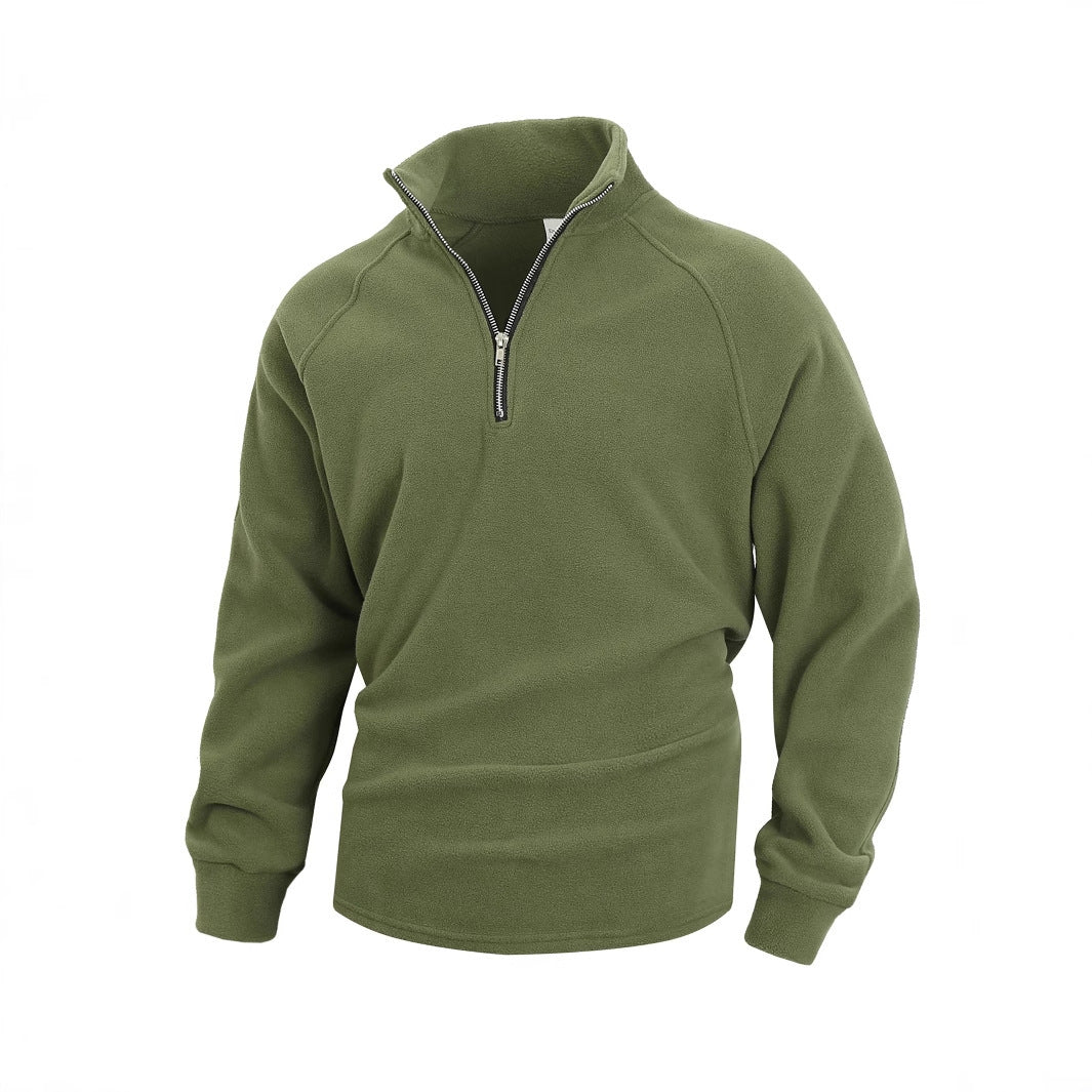Slim-Fit Stand Collar Coral Fleece Pullover