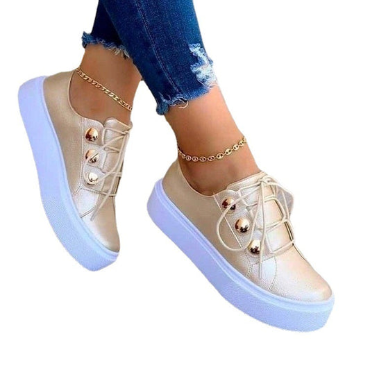 Veterschoenen, platte sneakers, dames, met nagels, casual schoenen