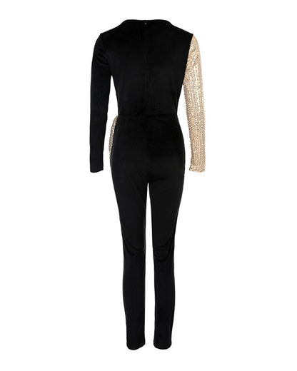 Women's Fashion Temperament Commute High Waist Sequined Jumpsuit