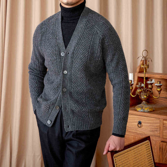 V-neck Jacquard Knitted Cardigan