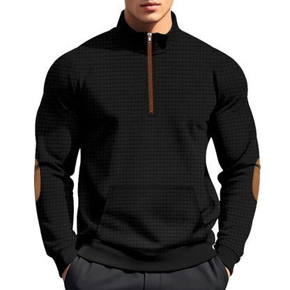 Plaid Half-Zip Stand Collar Jacket