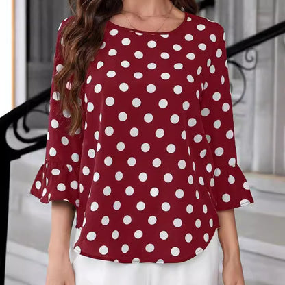 Women's Polka Dot Printed Round Neck Shirt