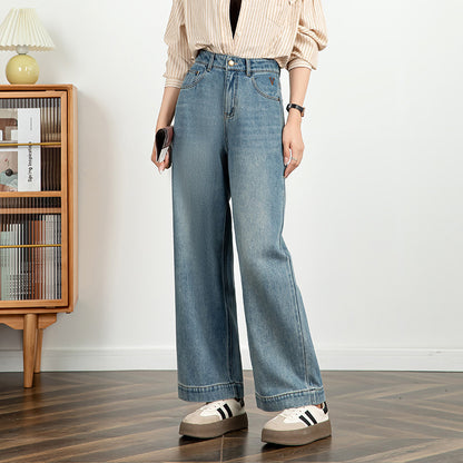 Women's Embroidered Jeans Cropped Wide-leg Pants