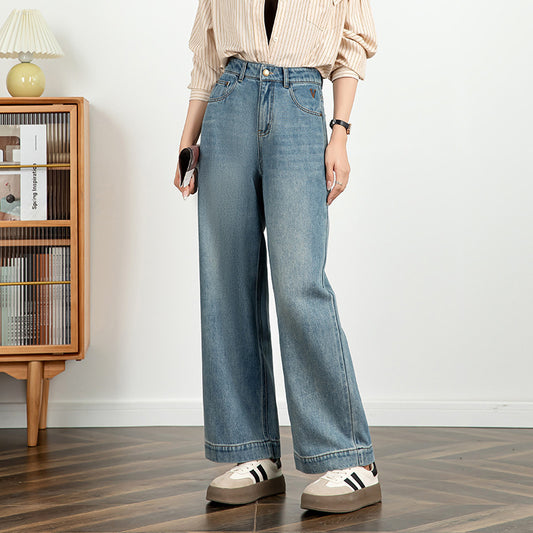 Women's Embroidered Jeans Cropped Wide-leg Pants