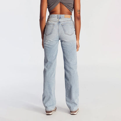 Dames High-Waist Jeans, Wijd Been, Lange Lengte met Centrale Plissé, Katoenen Denim voor Alle Seizoenen, Forbidden Platform - Temu