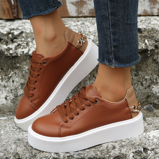 Vlakke schoenen met ketting en vetersluiting, dames casual sportschoenen