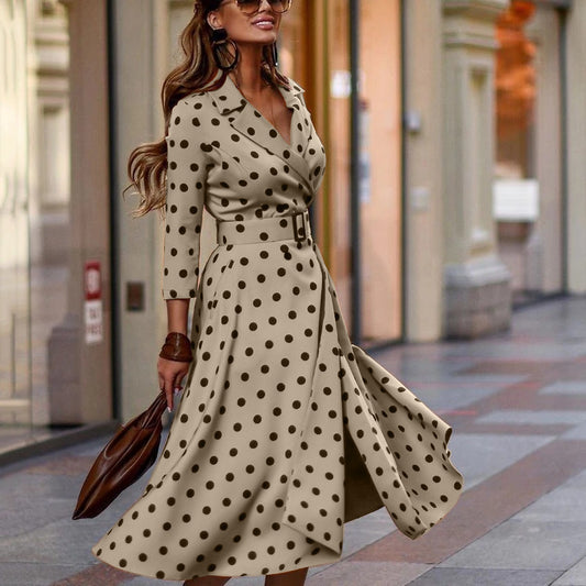 Casual Polka Dot Lapel Fashion Commuter Skirt