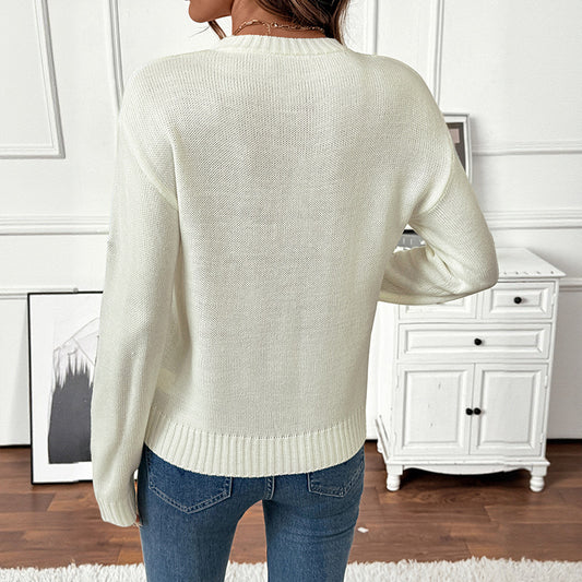 Sweet Crew Neck Pullover Sweater Women