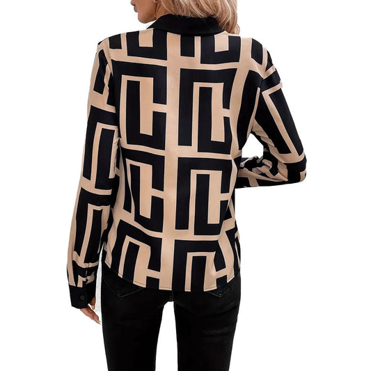 Spring/Summer Geometric Pattern Black Women's Top