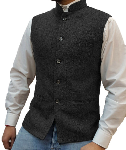 Zhongshan Collar Herringbone Pattern Vest for Men