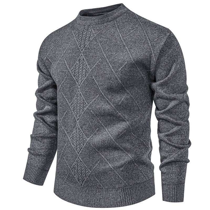 Fleece-lined Thick Round Neck Knitted Sweatshirt