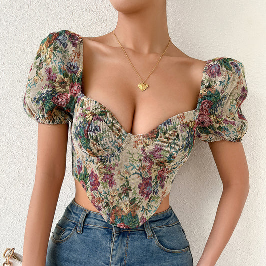 Backless Puff Sleeve Fishbone Sling Niche Court Retro Vest