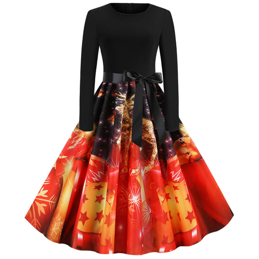 Christmas Autumn And Winter Elegant Retro Casual A- Line Large Hem Dress