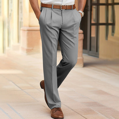 Men’s Mid-Waist Straight-Leg Suit Pants