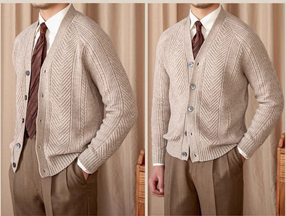V-neck Jacquard Knitted Cardigan