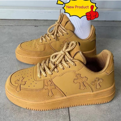 Weizenfarbene Damen-Sneaker im Retro-Stil mit Plateau