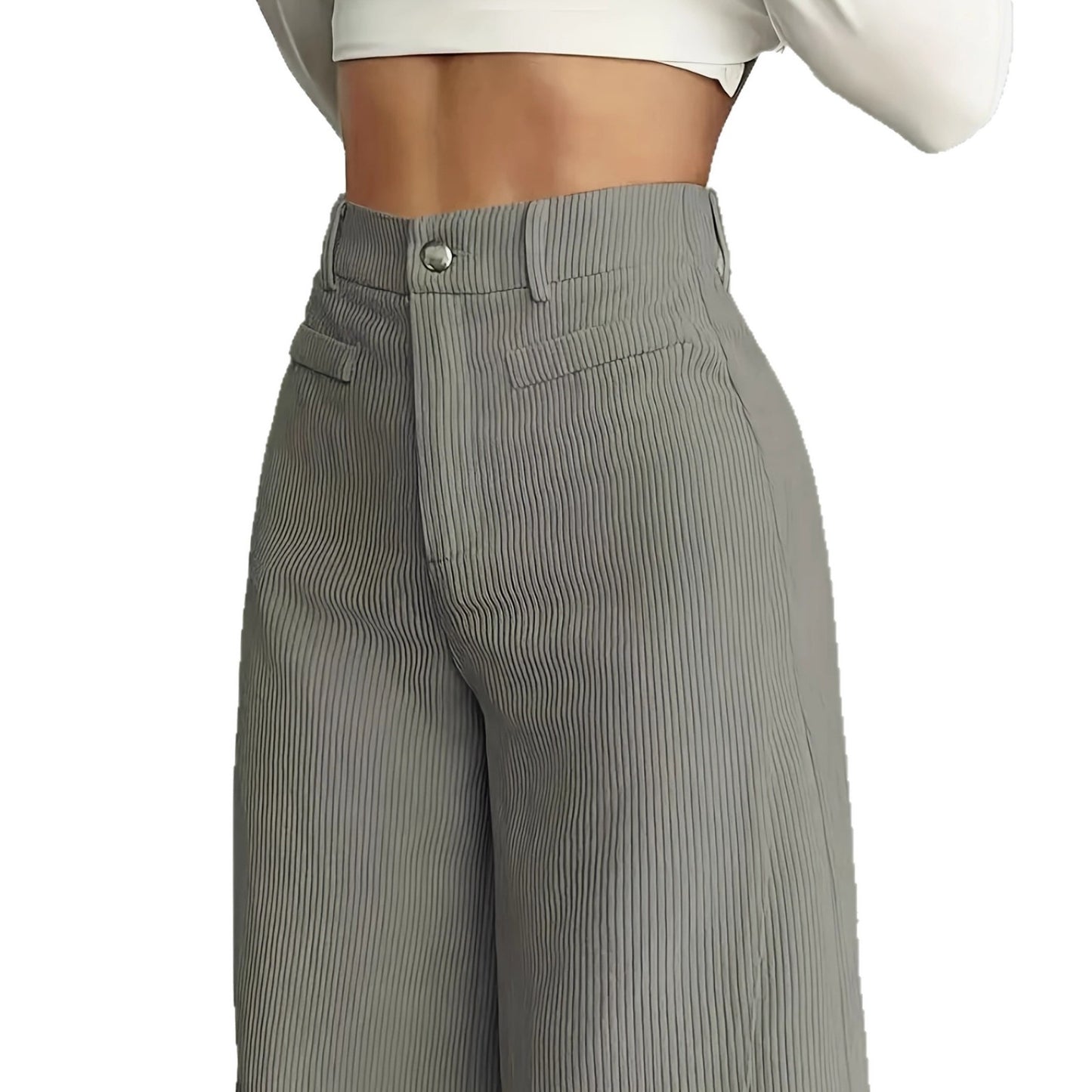 High-Waist Wide-Leg Vertical-Stripe Pants
