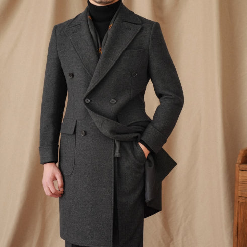 Wool Herringbone Italian Double-row Trench Coat
