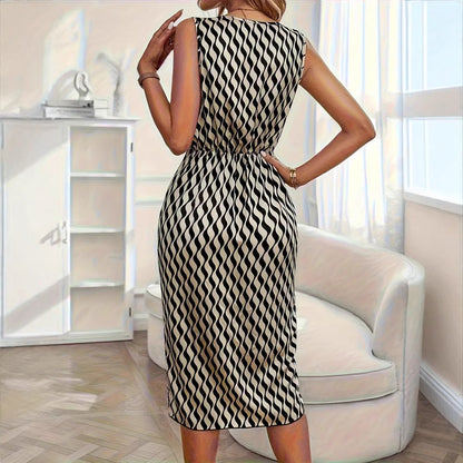 New Fashion Striped Printed Waist-controlled Dress