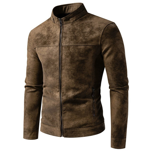 Men’s Retro Tie-Dyed Leather Jacket