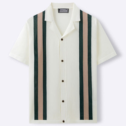 Men's Fashion Cuban Collar Short Sleeve Knitted Cardigan
