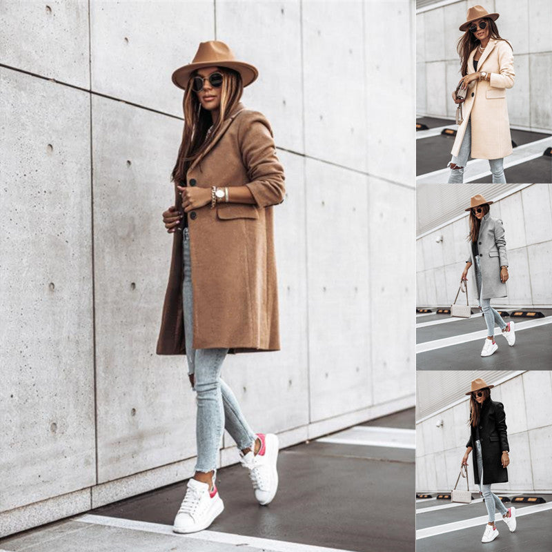 Women’s Simple Button Woolen Coat