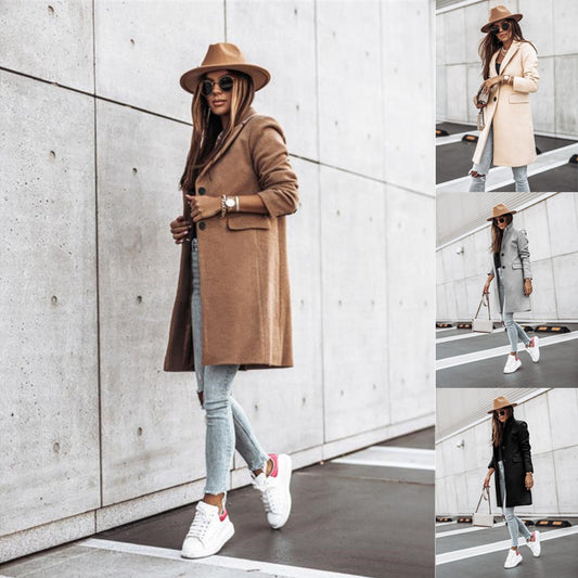 Women’s Simple Button Woolen Coat