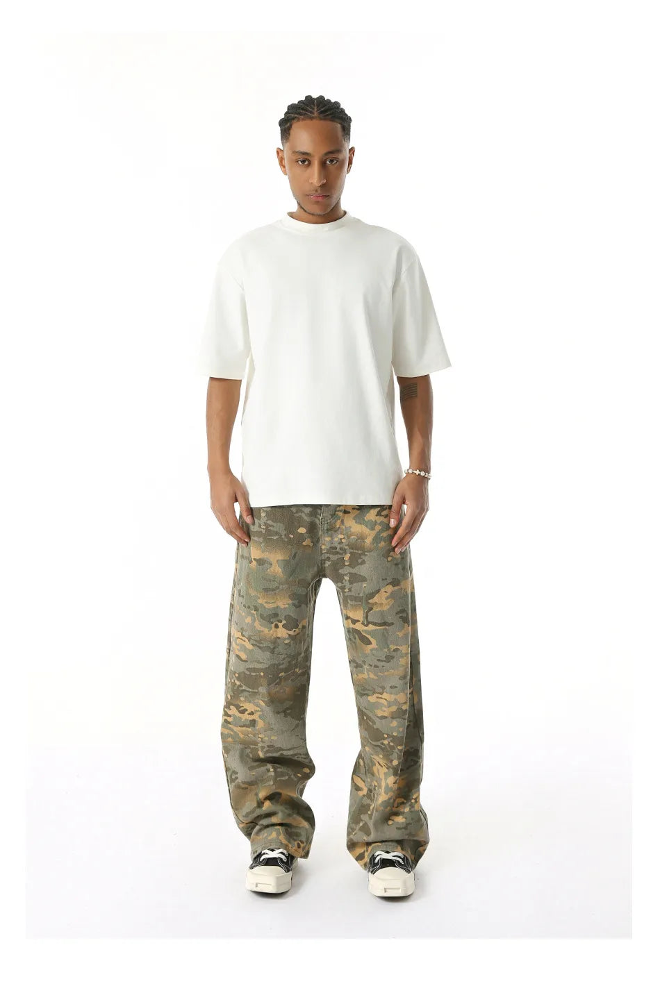 Camouflage Wide Leg Washed Jeans