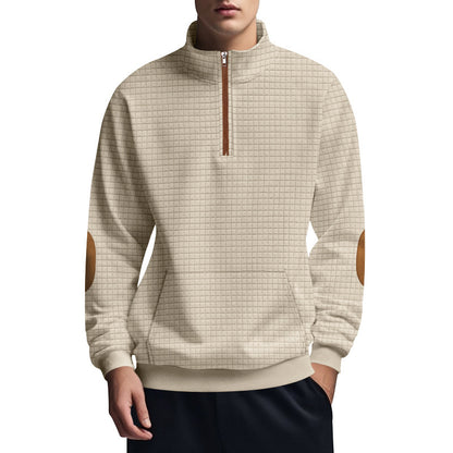 Plaid Half-Zip Stand Collar Jacket